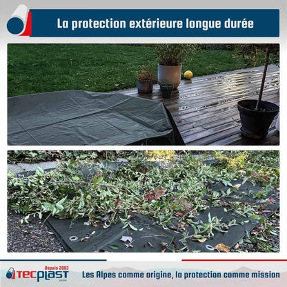 TECPLAST Bâche Jardin 4x4 m LP506JD Beige foncé - Garantie 5 ans - Bâche PVC étanche - Résistance Anti-UV