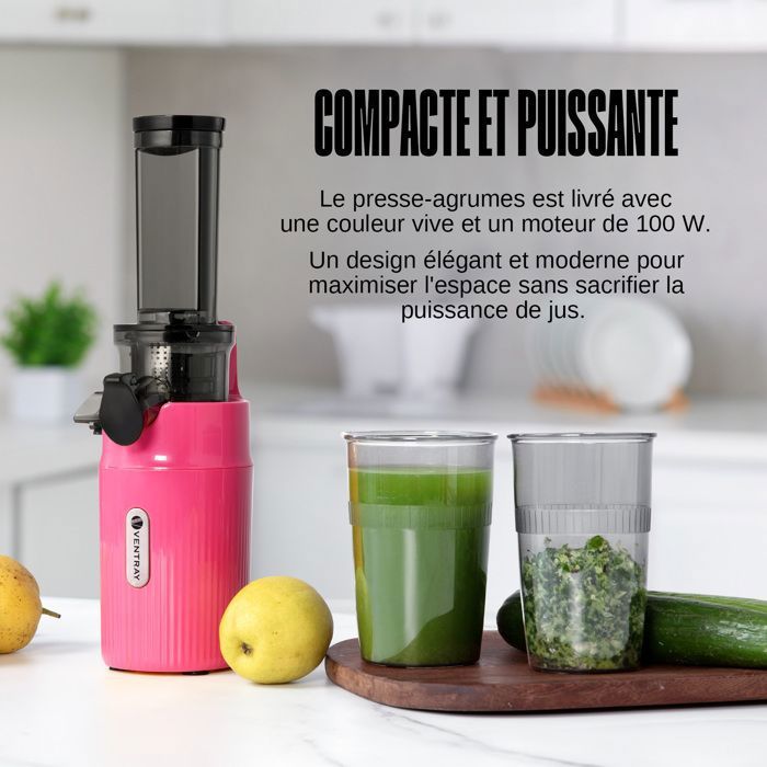 Extracteur de Jus - VENTRAY - Ginnie - Compact - 100 Watt - Rose vif