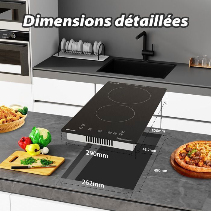 Plaque de Cuisson Vitrocéramique FIREGAS - 4 zones 7200W - L59 x P52 cm - Noir