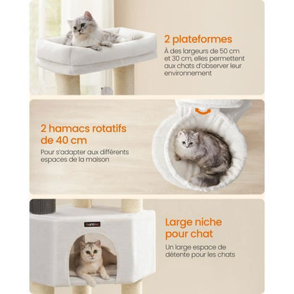 Arbre à Chat avec Couvertures Douces, 2 Brosses pour Chat, Grandes Plateformes, Marron