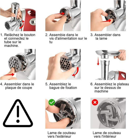 Hachoir à Viande Électrique 2800W - Écran Tactile - 11PCS avec 2 Lames 4 Inox Disques 3 Kit de Saucisse 1 Kubbe 1 Brosse - Argent