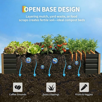 Bac de jardin surélevé en aluminium 200*80*40cm – Anti-rouille, fond ouvert, coins arrondis, Gris, 1pc
