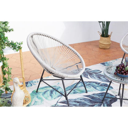 Acapulco : Ensemble 2 fauteuils oeuf + table basse gris clair