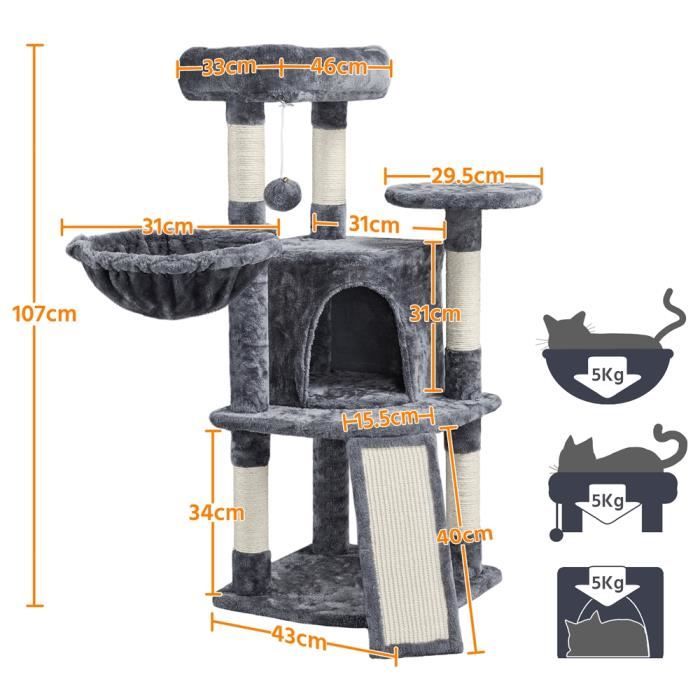 Yaheetech Arbre à Chat en Sisal Griffoir Grattoir Tour de Jeux pour Chat avec Centre d'activités Arbre a Chat Hauteur 107cm Rose