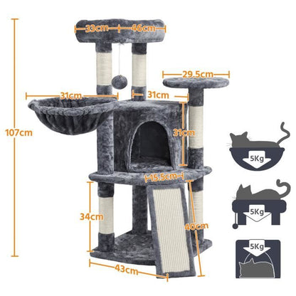 Yaheetech Arbre à Chat en Sisal Griffoir Grattoir Tour de Jeux pour Chat avec Centre d'activités Arbre a Chat Hauteur 107cm Rose