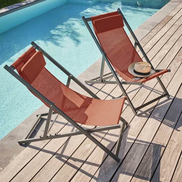 Lot de 2 transats en aluminium anthracite Santiago - Oviala