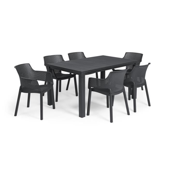 Lot de 6 fauteuils de jardin - Allibert by KETER - BELLA - En résine - Coloris : gris graphite - Empilable