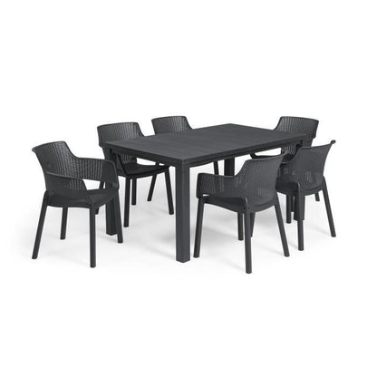 Lot de 6 fauteuils de jardin - Allibert by KETER - BELLA - En résine - Coloris : gris graphite - Empilable