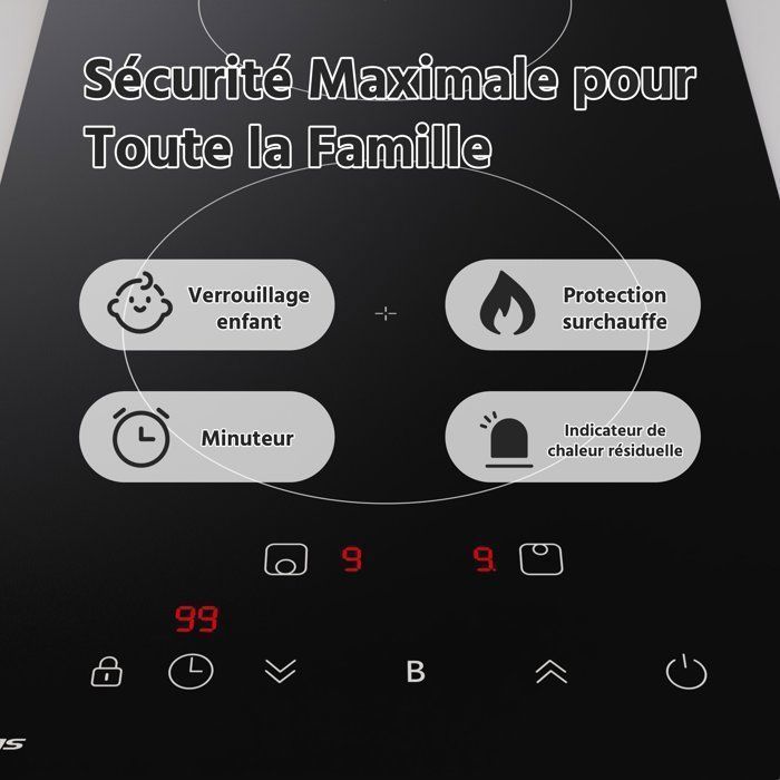 Plaque Induction FIREGAS 60 cm – 3 Foyers, 7400 W, Chauffage Rapide, Design Moderne, Haute Performance
