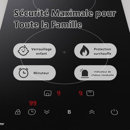 Plaque Induction FIREGAS 60 cm – 3 Foyers, 7400 W, Chauffage Rapide, Design Moderne, Haute Performance
