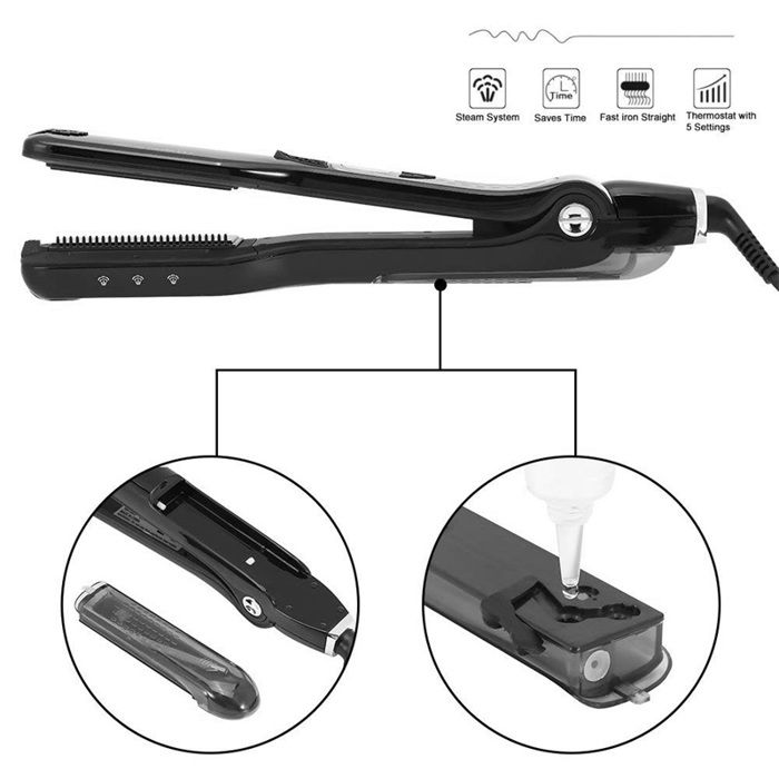 Lisseur vapeur-Plaques en Céramique extra larges，5 vitesses - alimentation rotative 360°-Jusqu'à 230°C-Pour Tous Types de Cheveux