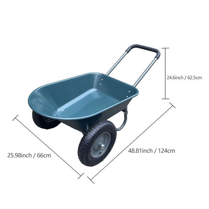 Chariot de Jardin Basculeur Renforcé - Capacité 600 lb (272 kg) -Réglable à 180° - Roues Tout-Terrain 10"- Résistant à la Rouille