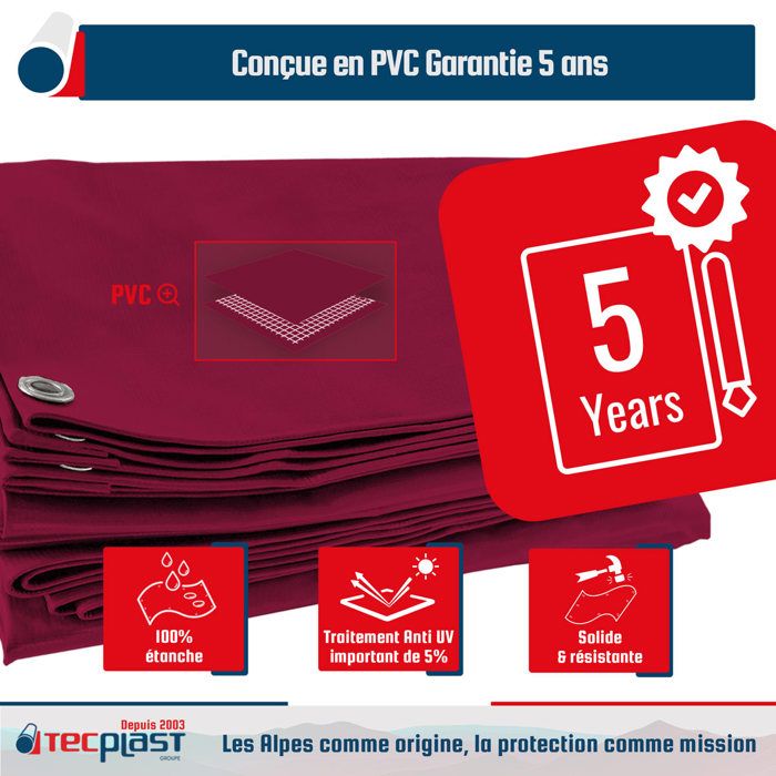 TECPLAST Bâche pour Carport 3x6 m LP506CP Beige foncé - Garantie 5 ans - Toile PVC étanche pour abri de voiture