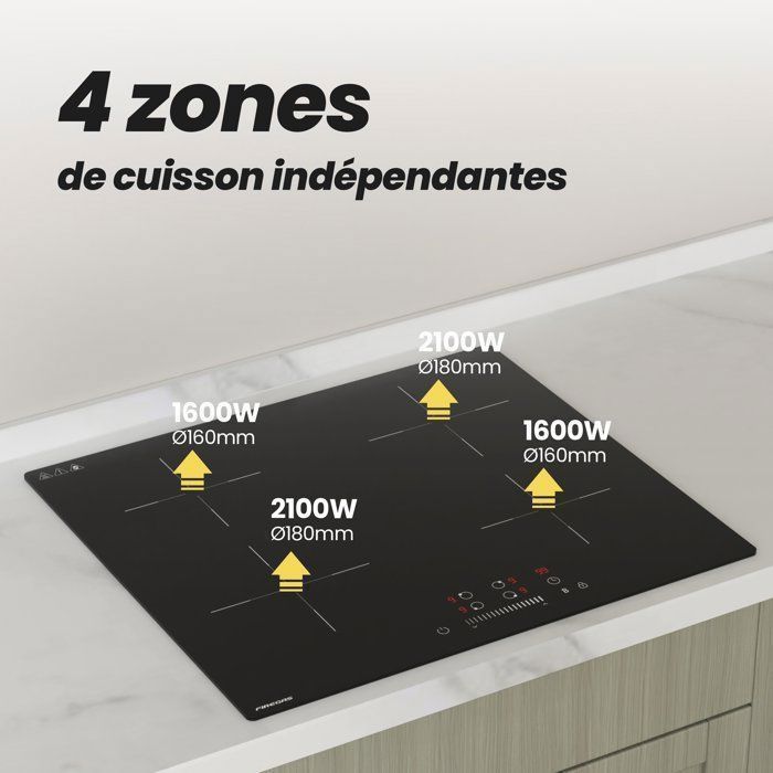 Plaque Induction FIREGAS 60 cm – 3 Foyers, 7400 W, Chauffage Rapide, Design Moderne, Haute Performance