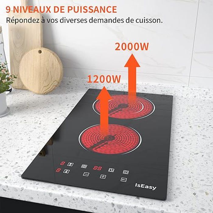 Plaque Vitrocéramique - ISEASY - 3 Feux - 5500W - Tactile - Encastrable 59x52 cm