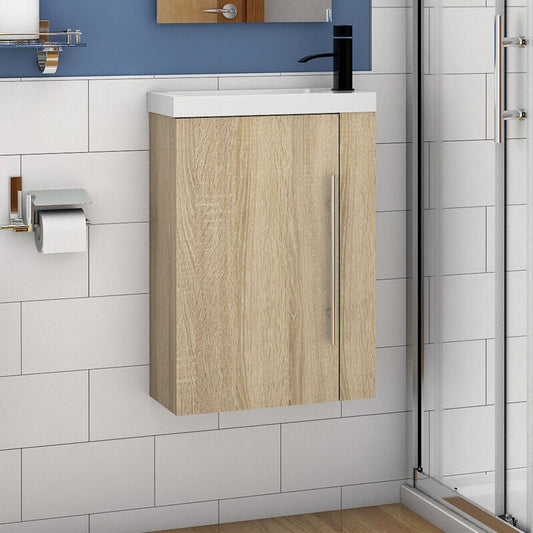 Acezanble Meuble Lave-Mains Moderne à Suspendre avec lavabo, Meuble de Rangement avec Une Porte et 2 étagères 440 mm / Naturel