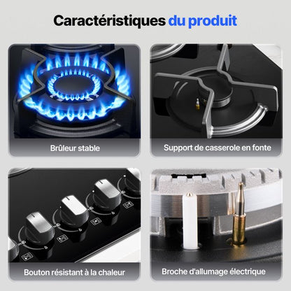 Plaque de Cuisson Gaz - WEHIMO - 4 Feux - Inox - Encastrable - L59 x P51 cm