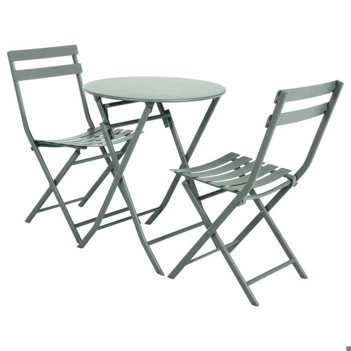 Table de jardin pliante ronde "Greensboro" vert olive 2 places en acier traité époxy - Hespéride