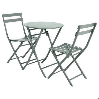 Table de jardin pliante ronde "Greensboro" vert olive 2 places en acier traité époxy - Hespéride