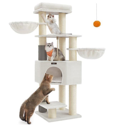 Arbre à Chat avec Couvertures Douces, 2 Brosses pour Chat, Grandes Plateformes, Marron