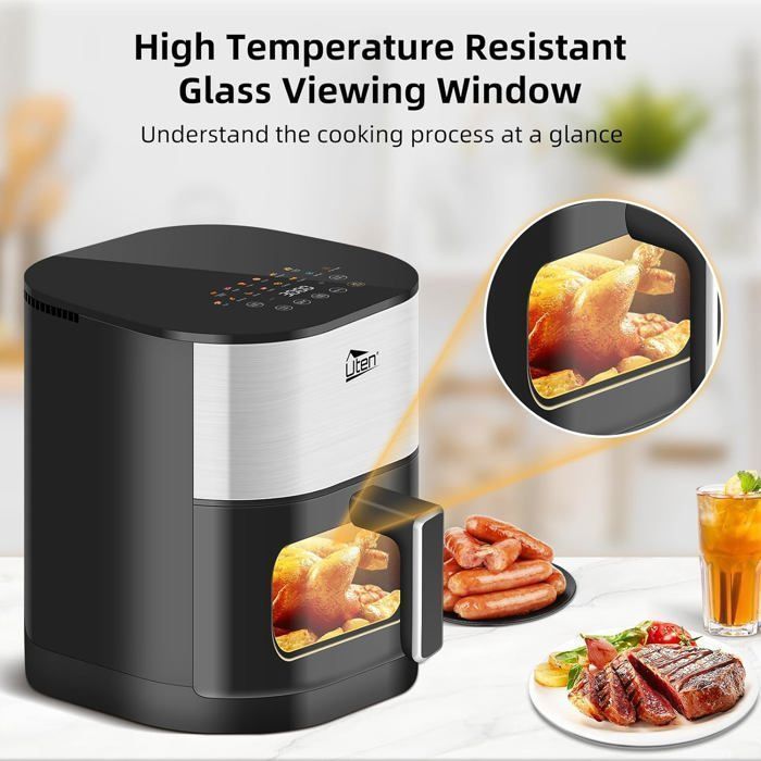 UTEN Air Fryer Sans Huile 5.5L 2000W,Friteuse à Air avec Écran Tactile LED,14 Programmes et Fenêtre Visible,Cuisson Rapide et Saine