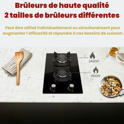 Plaque de cuisson gaz,Table Gaz,2 foyers,Verre Trempé,4200 W,Sécurité Thermocouple,Gaz Naturel/Propane,noir