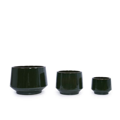 Lot de 3 Pots de Fleurs en Céramique Fait Main - 38/28/23 cm - Vert Antique
