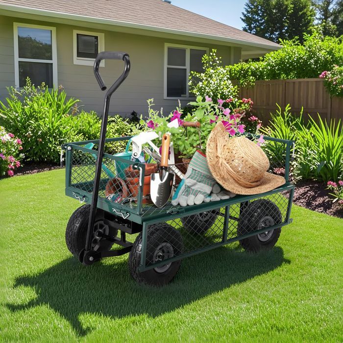 Chariot de Jardin Basculeur Renforcé - Capacité 600 lb (272 kg) -Réglable à 180° - Roues Tout-Terrain 10"- Résistant à la Rouille