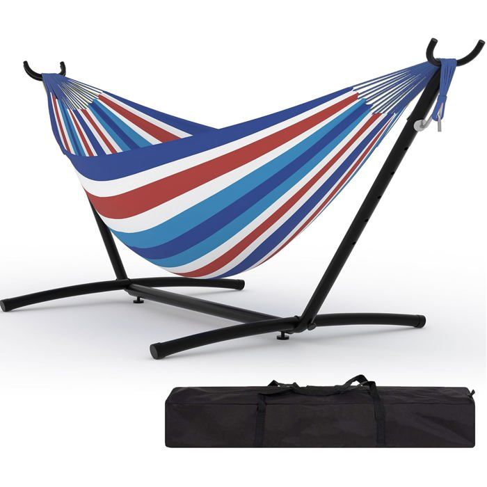 Hamac Double avec Support - 450 lbs, Toile Coton & Coussin Amovible - Pour Jardin, Intérieur/Extérieur, Vert