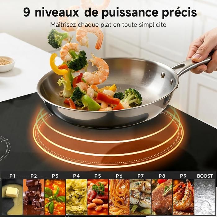 Table de cuisson 3 foyers AMZCHEF 9 niveaux de puissance 7400W avec 3 boosters Encastrable
