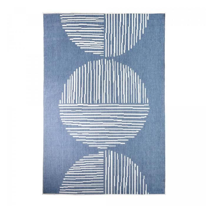 Tapis extérieur, kilim reversible 160x230 LYN2 BL REVERSIBLE bleu et crème