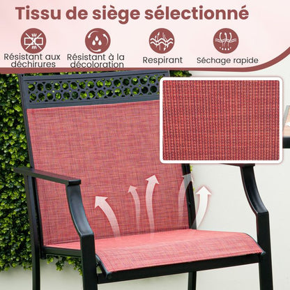 COSTWAY Lot de 2 Chaises de Jardin, Tissu Respirant, Chaises à Manger Empilables avec Accoudoirs, pour Patio Terrasse Porche, Noir