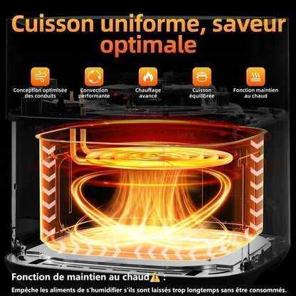 Friteuse sans Huile 12L - Panier Flexible - Écran LED - Cuisson 360° Sans Huile - 10 Programmes - Fenêtre transparente - Air fryer