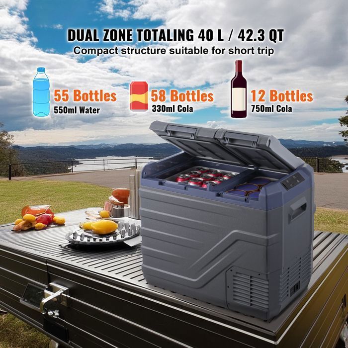 Réfrigérateur de Voiture - DUOKU - Congélateur Portable 40 L - Température -20 à 68 ℉ - Électrique - Double Zone