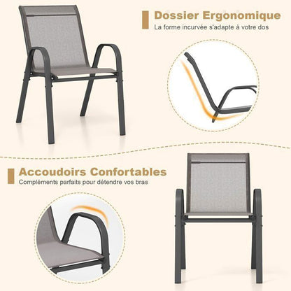 COSTWAY Lot de 2 Chaises de Jardin, Tissu Respirant, Chaises à Manger Empilables avec Accoudoirs, pour Patio Terrasse Porche, Bleu