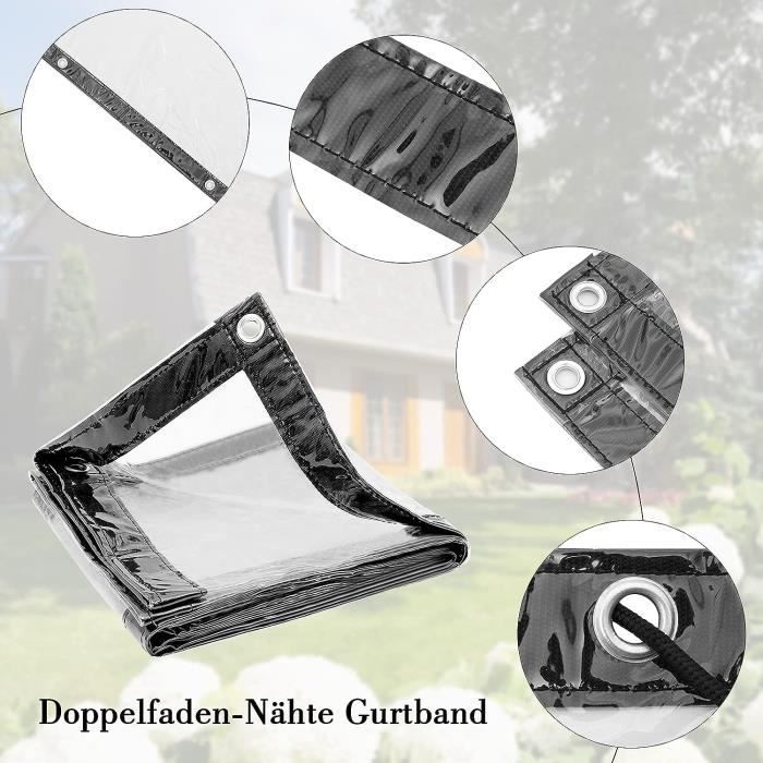 WOLTU Bâche Transparente avec Oeillets 4 x 5 m Bâche de Protection Imperméable 380g/m² PVC
