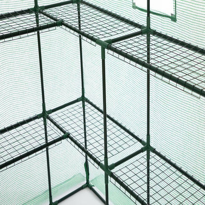 Serre de Jardin avec 10 Étagères, Abri pour Plantes, avec Porte Enroulable, Fenêtre, Fermeture Éclair,  145 x 141 x 198 cm,Vert