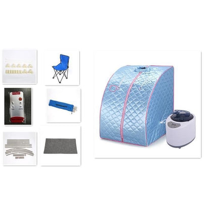 Sauna à Vapeur et Cabine OHMG - Tente Pliable 1 Place - Générateur de Vapeur 1.5L 1000W - Bleu