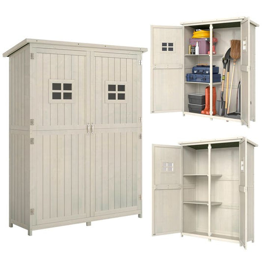 Abri de jardin - Outsunny - armoire outils bois 2 étagères 2 portes 2 fenêtres toit bitumé - bois sapin - 127,5x50x164cm