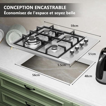 Plaque de Cuisson Gaz - ISEASY - 2 Feux - Inox - Encastrable - Allumage par Impulsion