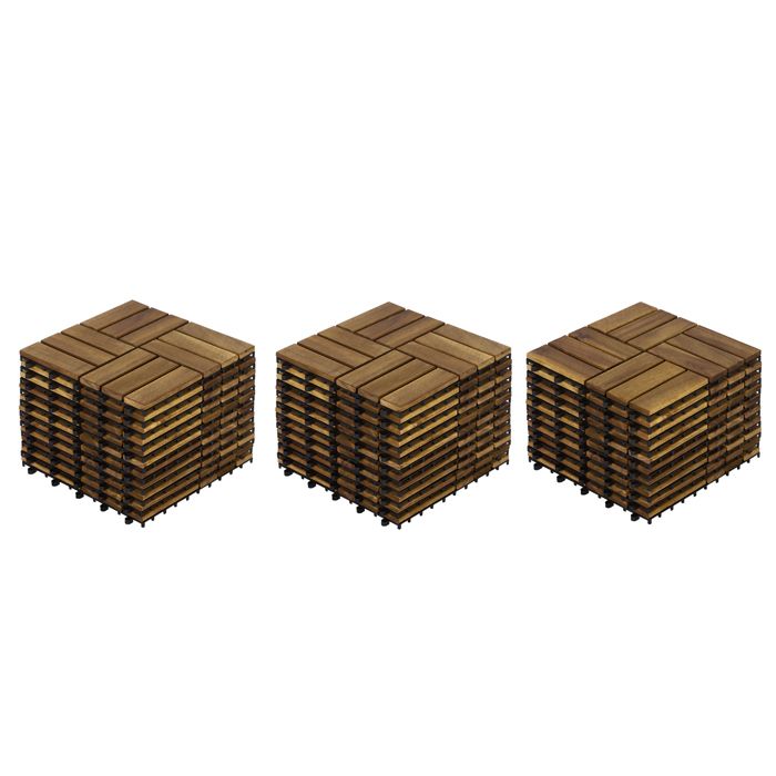 Lot de 32 Dalles en Bois d'Acacia à emboîter 30x30cm -  Caillebotis Extérieur Clipsable pour Balcon, Terrasse et Jardin - Jaune