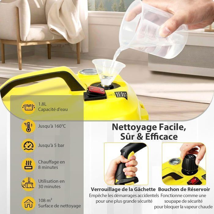 Nettoyeur Vapeur à Main 1500W Punaises de Lit COSTWAY-Réservoir 400 ml-2 Bar-14 Accessoires-125 ℃-Verrou de Sécurité Enfants-Vert
