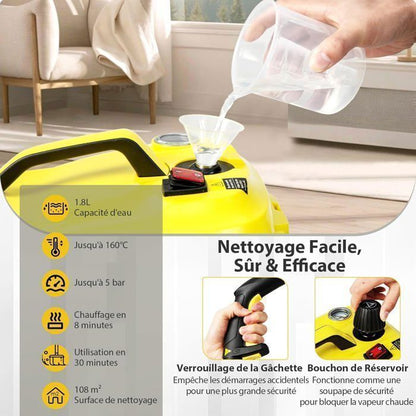 Nettoyeur Vapeur à Main 1500W Punaises de Lit COSTWAY-Réservoir 400 ml-2 Bar-14 Accessoires-125 ℃-Verrou de Sécurité Enfants-Jaune