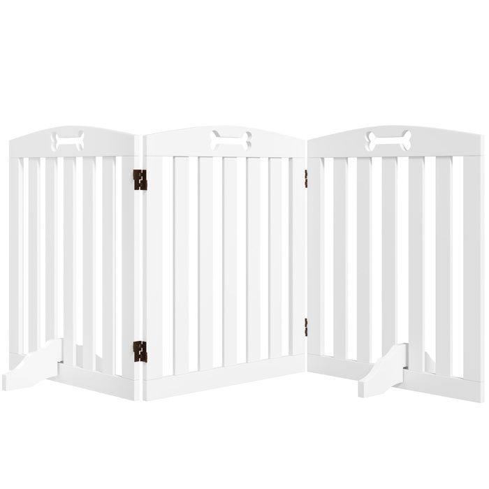 Barrière de sécurité chien - PawHut - avec pieds de support, pointes antidérapantes - 4 panneaux - 207,5 x 30 x 61 cm - blanc