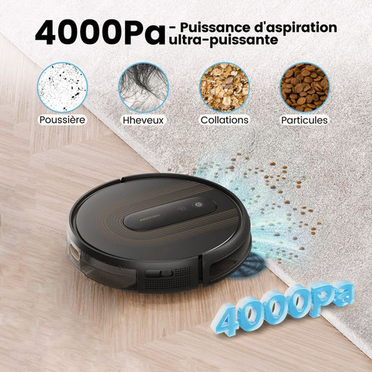 AIRROBO G50 Aspirateur Robot sans Fil 4 000 Pa, Auto-rechargeables, Idéal pour Poils d'Animaux, Sols Durs, Tapis  Poils Ras