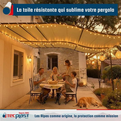 TECPLAST Pack Toile Pergola Beige foncé 3x4 m + Sandow Blanc 20m - Bâche Pergola prête à poser LP506PR Garantie 5 ans