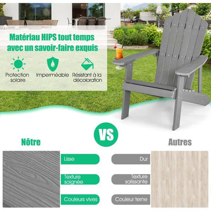 COSTWAY Fauteuil de Jardin Adirondack en HIPS Bois Massif Imperméable avec Porte-Gobelet Charge 170KG pour Piscine Terrasse, Noir