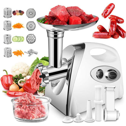 Hachoir à Viande Électrique 2800W - Écran Tactile - 11PCS avec 2 Lames 4 Inox Disques 3 Kit de Saucisse 1 Kubbe 1 Brosse - Argent
