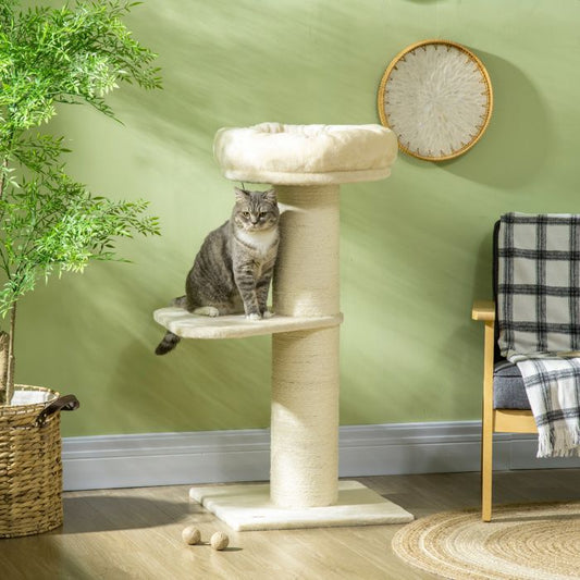 Arbre à chat - PawHut - griffoir sisal naturel 2 plateforme panier observation jeu boule - peluche - beige