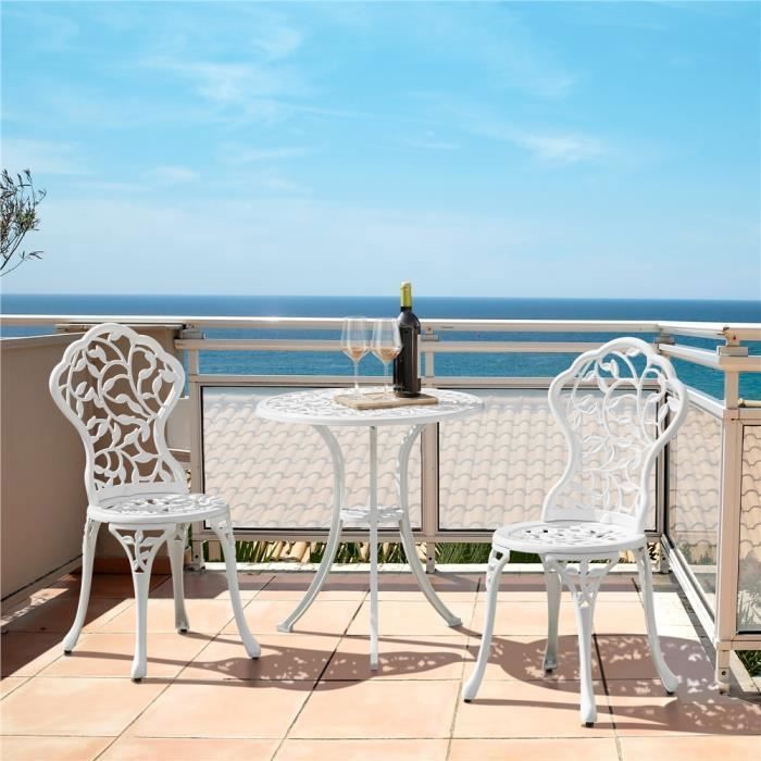 Yaheetech Ensemble de Table et Chaise Set Bistrot Design Vintage Table de Jardin et 2 Chaises Blanc